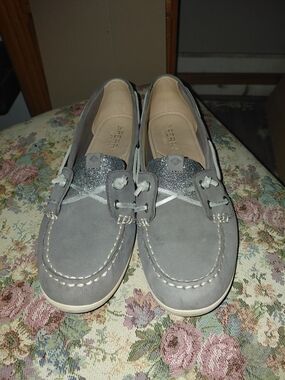 Sperry Women's Gray Suede Boat Shoes with Glitter Accent